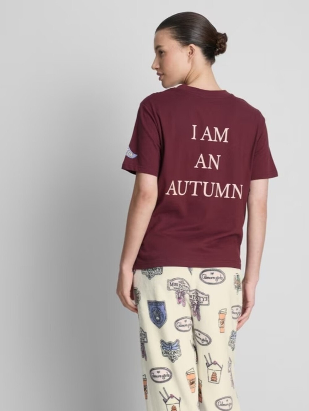Gilmore Girls Pure Cotton Graphic Pajama Top Burgundy Tee, Primark - Picture 2 of 3